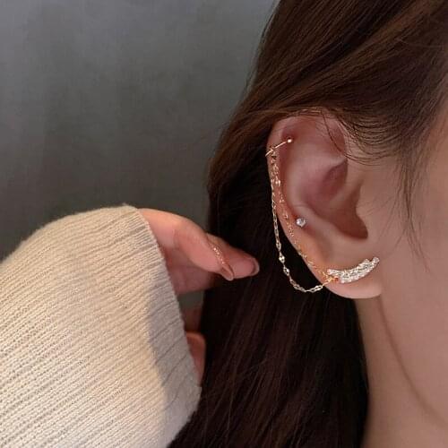 New 1PC Curved Tassel Clip-On Earrings for Women Geometric Zircon Earring The Best Party Jewelry Gifts