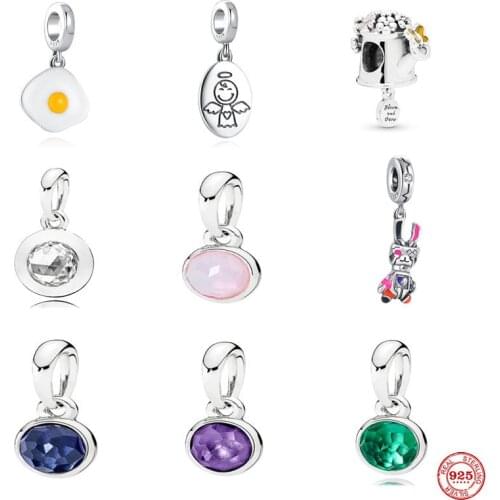 New European Butterfly White Pink Purple Round Pendant Beads Fit Original Pandora Charms Silver 925 Bracelet Jewelry Diy