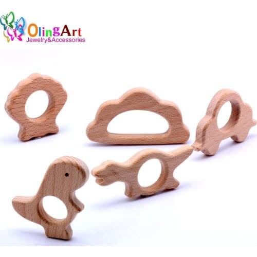 OlingArt 2pcs/lot beech wooden Organic Eco-friendly Wooden childrens jewelry toys Dinosaur series DIY Baby jewelry making