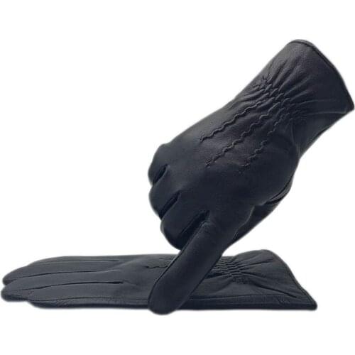 Gloves winter mens fashion new sheepskin gloves autumn black leather goatskin driving warm super soft inner lining driving 2021