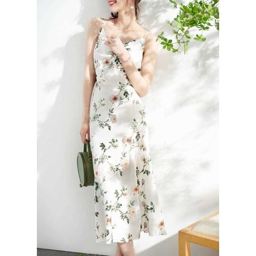 Slip dress design plant print silky acetate suspender dress vestido midi elegante long dresses for women party wedding