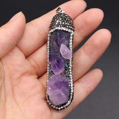 Natural Agates Druzy Diamon-Studded Pendants Long Strip Shape Charms Pendant for Jewelry Making DIY Necklace Size 8x72-20x75mm