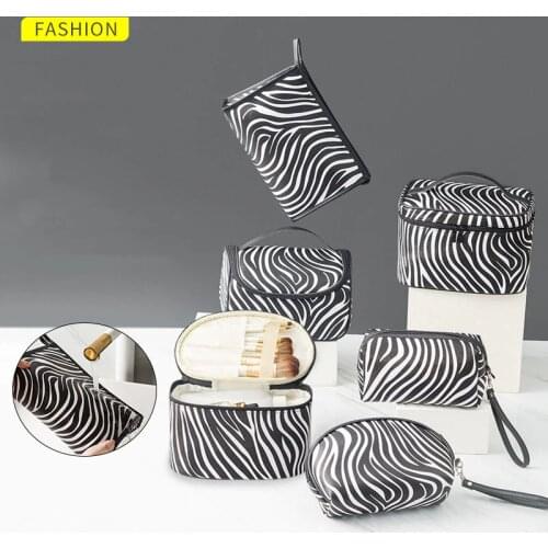 Portable Cosmetic Bag Pu Waterproof Wear-Resistant Storage Handbag Large Capacity Zipper Pocket Household Finishing Accessories