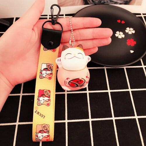 Lovely Cartoon Safety Fortune Cat Wrist strap Kitty bag attachment Small Hanger Key Link chain pretty decoration of your bag