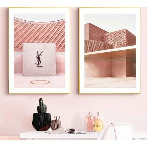 Pink Fashion Architecture Makeup Wall Art Poster Abstract Geometric Line Canvas Painting Scandinavian Style Girl Room Home Decor