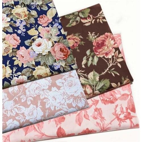 100% Cotton twill DARK BLUE BROWN big pink yellow rose flower floral fabric for bedding girl dress apparel patchwork Home decor