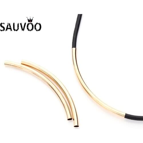 SAUVOO 20Pcs/lot Gold Color Brass Curved Tube Beads Fit Bracelet Necklace 80mm Long Spacer Tube Beads Connector Jewelry Findings