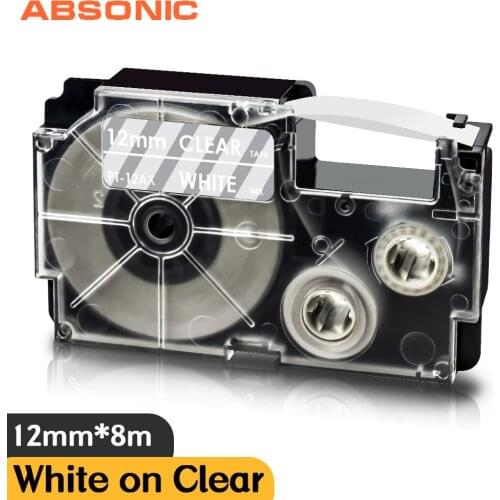 Compatible Casio Label Tape 12mm XR-12AX White on Clear Label Cassette for Casio XR12AX Label Maker XR-12WEB Typewriter KL-2000