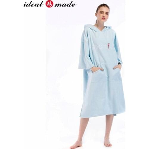SPORTFUN Plush Microfiber Fast dry adult light blue color hooded surf poncho beach towel with pocket