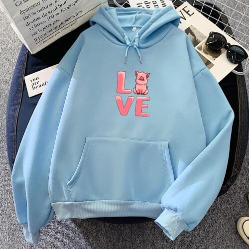 Letter Print Hoodies Cute Pig Graphic Oversized Harajuku Sweatshirt Long Sleeve Womens Hoodie Tops Casual Sweetshirt for Girls