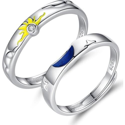 Uloveido Original sun, moon and stars couple ring 925 sterling silver couple ring trend niche design commemorative gift SALRG19
