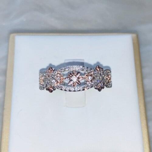 Vintage Rose Gold Two-Tone Flower Ring Fashion Simple Womens Birthday Gift