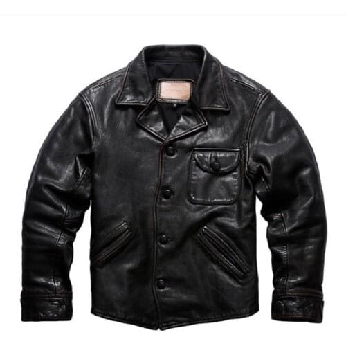 YR!Free shipping.Tea core horsehide.Luxury quality leather jacket,Slim vintage genuine leather coat,leather clothing.Japan
