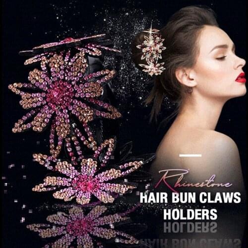 2Pcs/Set Rhinestone Hair Bun Claws Holders Comb Girls Hairpin Fashion Hair Claws Hair Holders Accessories