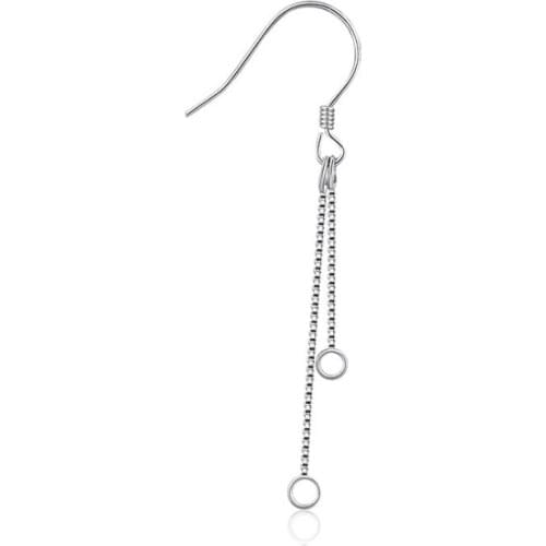 TS-009 Wholesale Trendy 925 Sterling Silver color Tassel Earrings Box Chain Tassel Women Fashion DIY Earring Jewelry Finding