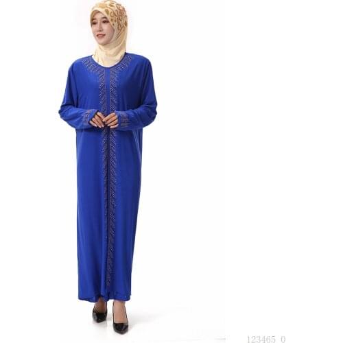 Middle Eastern Muslim Crystal Cotton Hot Rhinestone Womens Robe Long Sleeve Womens Islamic Prayer Clothes Abaya Woman