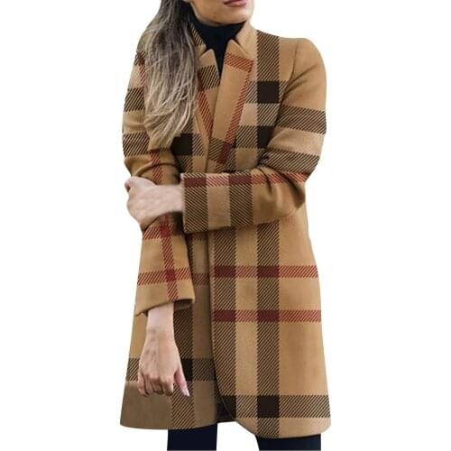 New Spring Autumn Overcoat Luxury Womens Fashion Printed Casual High Quality Plaid Collar Trench Loose Coat Outerwear Coats