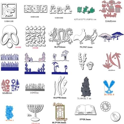 Animal Plant Series Dragon Elk Cat Cactus Tropical Trees Booklet Ornament Metal Cutting Dies Set DIY Album Craft 2020 New #21