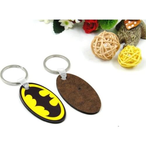 100pcs/lot Wholesale Fashion diy OEM Sublimation keychain Wooden Key Rings White blank MDF Key Chain for Heat Press
