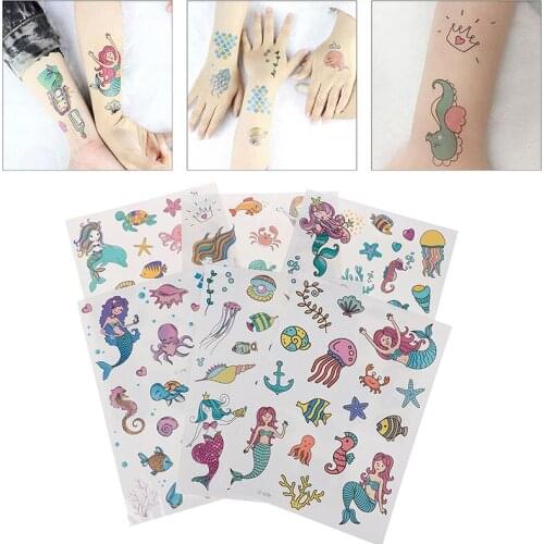 2 Sheets Cartoon Kids Tattoo Stickers Mermaid Temporary Tattoo Party For Girls Fake Tattoo Colorful Taty Children Flash Tatoo