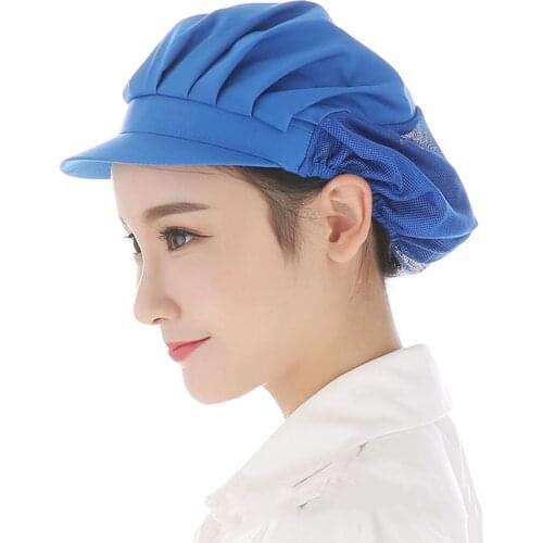 2Pcs Dark Blue Half Mesh Men Women Chef Hat Adjustable Elastic Cooking Catering Cap Breathable Hats Workshop Uniforms Caps