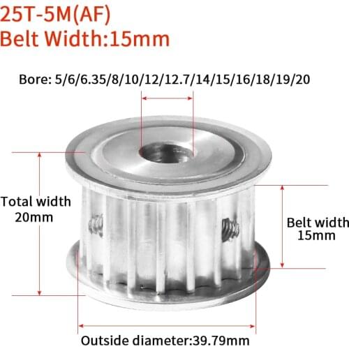 25Teeth HTD5M Synchronous Timing Pulley Bore5/6/6.35/8/10/12/12.7/14/15/16/18/19/20mmfor Width=15mm KeywayTiming Pulley AF5M 25T