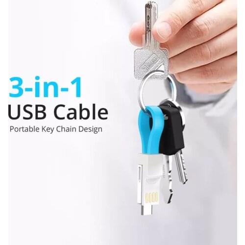 3 in 1 Portable Mini Keychain USB Cable Micro USB Type C For iPhone 12Mini Pro Max 11 XR 8 Data Charging Cable Mobile power cord
