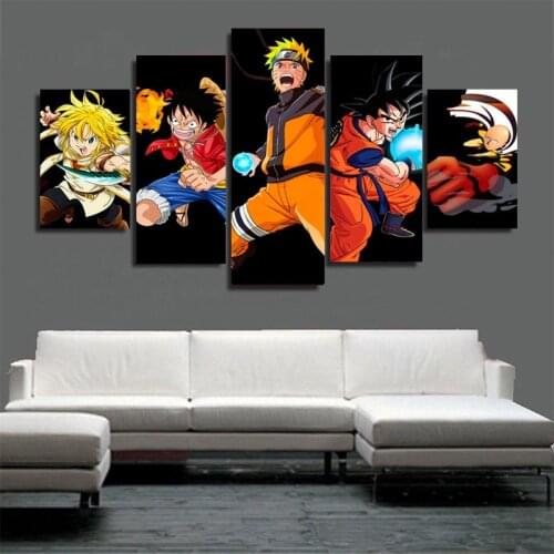 5panel Naruto Dragon Ball One Piece Anime Poster Prints 5piece Luffy Wall Art Canvas Painting for Modern Living Room Home Decor
