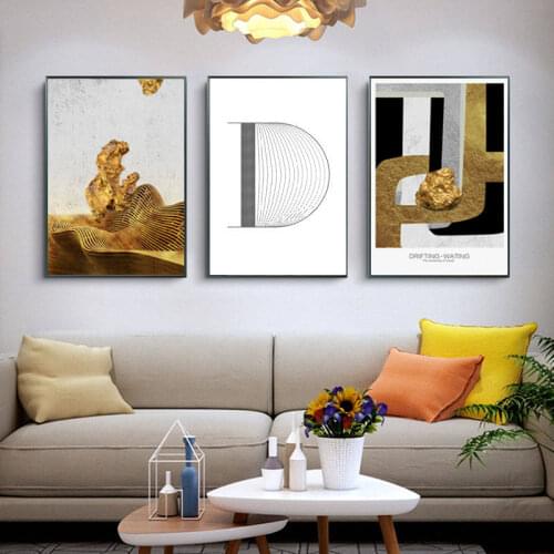Abstract Gold Foil Geometry Pattern Stripe Canvas Painting Posters Print Modern Wall Art Pictures For Living Room Bedroom Aisle