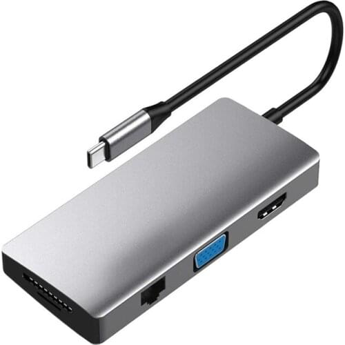 AU42 -USB C Hub Adapter, 10-In-1 Type C Docking Station, VGA, Ethernet, Charging, 4 USB 3.0 and SD/TF Card Reader