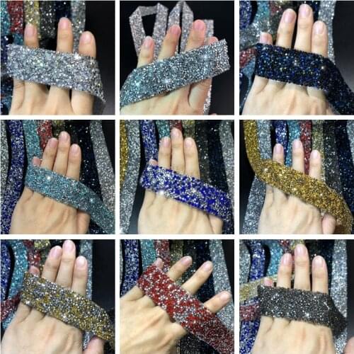 Hot Fix Glitter Dress Iron On Rhinestone Transfers Designs Ribbon Shining Hot-Fix Stones For Clothes Decoration Patches Applique