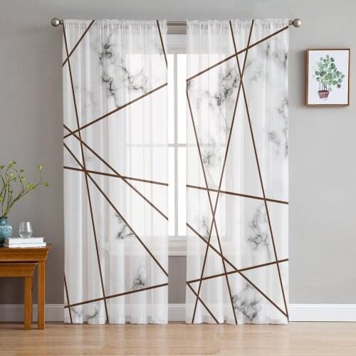 White Marble Texture Stripes Sheer Curtains for Living Room Bedroom Kitchen Chiffon Tulle Curtains Home Hotel Coffee Decor