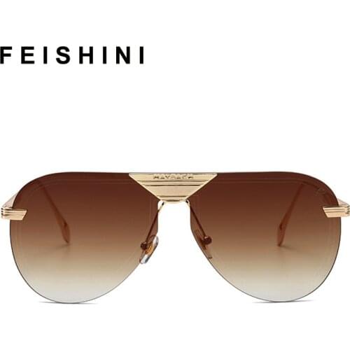 FEISHINI 2020 Brand Metal Rimless Sunglasses Men Mirror Fashion Trendy Pilot Womens Sun Glasses UV Protector Gradient Oculos