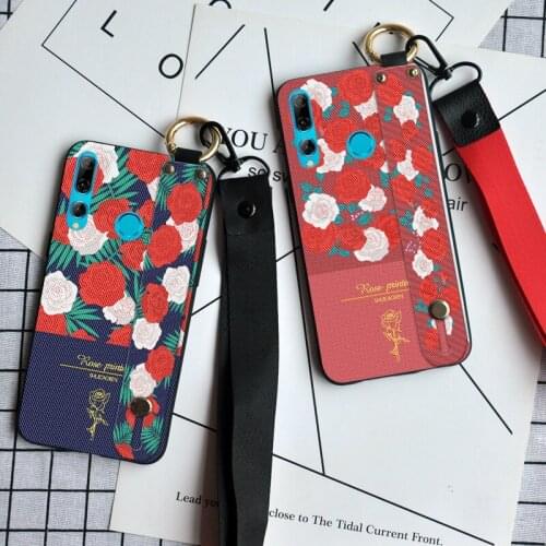 Flower wristband Lanyard Case For Huawei P Smart Plus 2019 Red Rose Back Cover For Huawei P Smart Z S Y7 Y8P 2020 Y9A