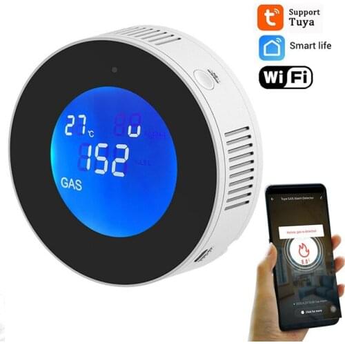 Tuya Wifi Smart Natural Gas Alarm Sensor With temperature function Combustible Gas Leak Detector LCD Display Smart Life App