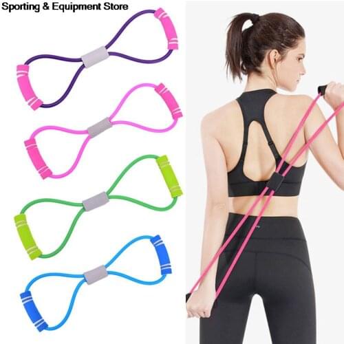 Hot Yoga Gum Fitness Resistance 8 Word Chest Expander Rope Workout Muscle Fitness Rubber Elastic Bands for Sports Exercise