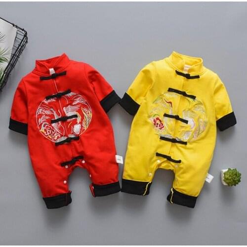 New Born Baby Winter Warm Clothing Chinese Style Embroidery Hundred Days Rompers Infant Baby Autumn Thick Double Layer Jumpsuit