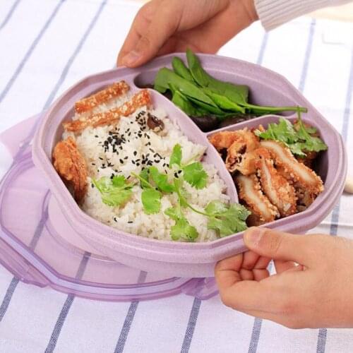 MICCK Wheat Straw Lunch Box Eco-Friendly Round Bento Box BPA Free Portable With Spoon Food Container For Kitchen Food Storage