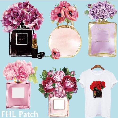 Fashion Beautiful Perfume Lily Flower Patches For Clothes DIY T shirts Iron on Patch Heat Transfer Stickers Washable Applique