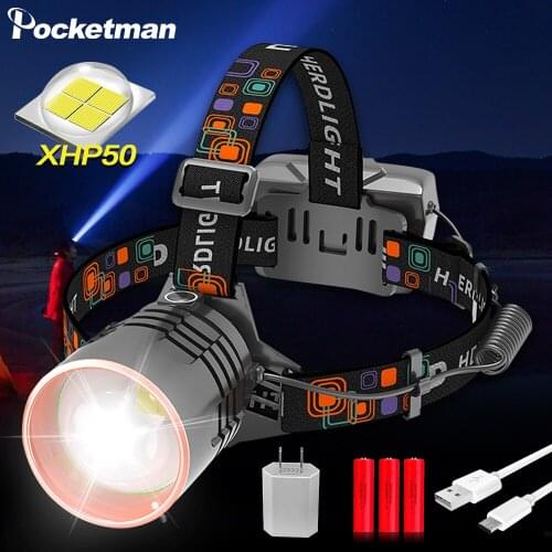 8000LM Powerful LED Headlamp XHP50 Zoomable Headlight USB Rechargeable Head Lamp Waterproof Hunting Camping Lanterna Torch