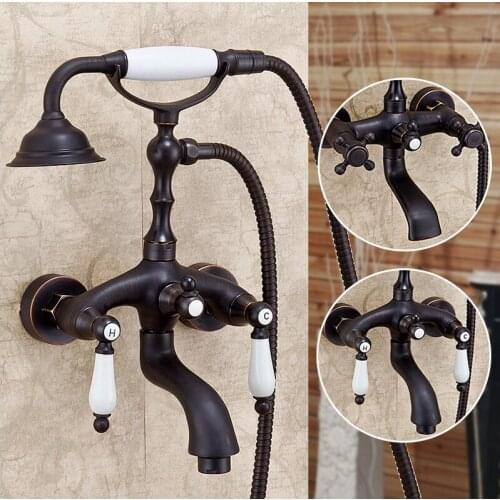 Wall Mounted Bathtub Faucet Double Handle Oil Rubbed Bronze Mixer Tap Bath Shower Faucets With Hand Shower ZD009