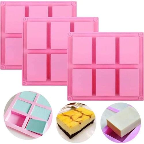 New 6 Cavity Square Soap Silicone Mold for Making Soaps 3D Diy Handmade Mould Decoration Wax Candle Cake Tray Tools
