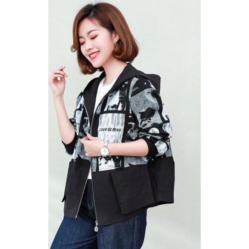 Autumn and winter baseball loose black Korean solid color temperament commuter hooded zipper spring and autumn girl jacket