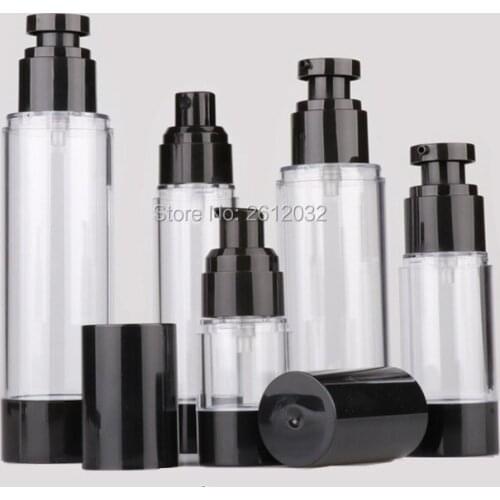 15ml 30ml 50ml 80ml 100ml 120ml Empty Black White Airless Pump Dispenser Bottle Refillable Lotion Cream Vacuum Spray Atomizer