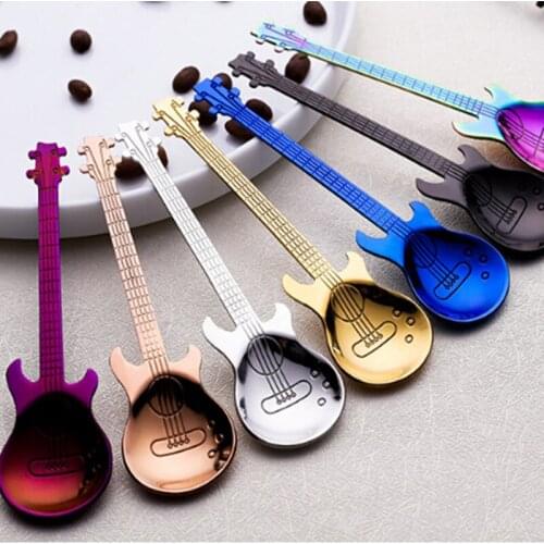 Stainless Steel Rose Gold Guitar Coffee Spoon Coffee Scoop Black Cutlery Tea Spoon Teaspoon Home Decoration Accessories