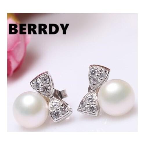 4 COLOR Real Freshwater Pearl Earrings Stud Earrings Fashion Bowknot Beautiful Girls' Female Ladys Jewelry Nice Gift