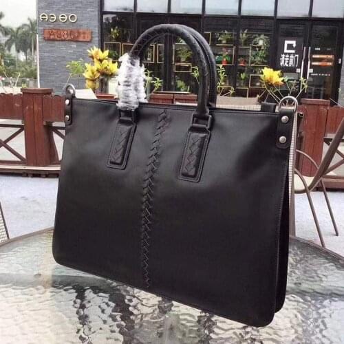 Men High Quality Luxury Cowhide Leather Top Handle Bags Fashion Large Capacity Designer Business Zippers Woven Male Handbag