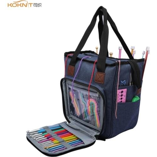 KOKNIT Knitting Tote Bag Yarn Storage Bag for Knitting Needles Crochet Hooks and Sewing Accessories DIY Sewing Kit Bag For Mom