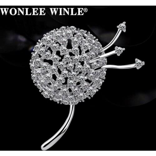 Wonlee Winle TOP Quality Copper with Rhinestone Austria Dandelion Flower Brooches for Women Fashion Jewelry