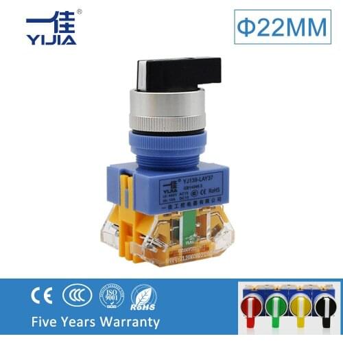 YIJIA 22MM Long Handle Rotary Switch 1NO 1NC 2NO 2NC 3 Position 2 Position Selector Button Switches LAY37-11XB